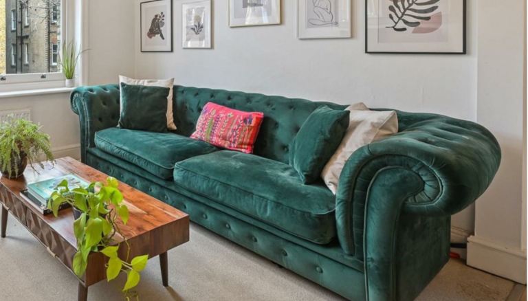 Green Velvet 3 Seater Chesterfield Sofa