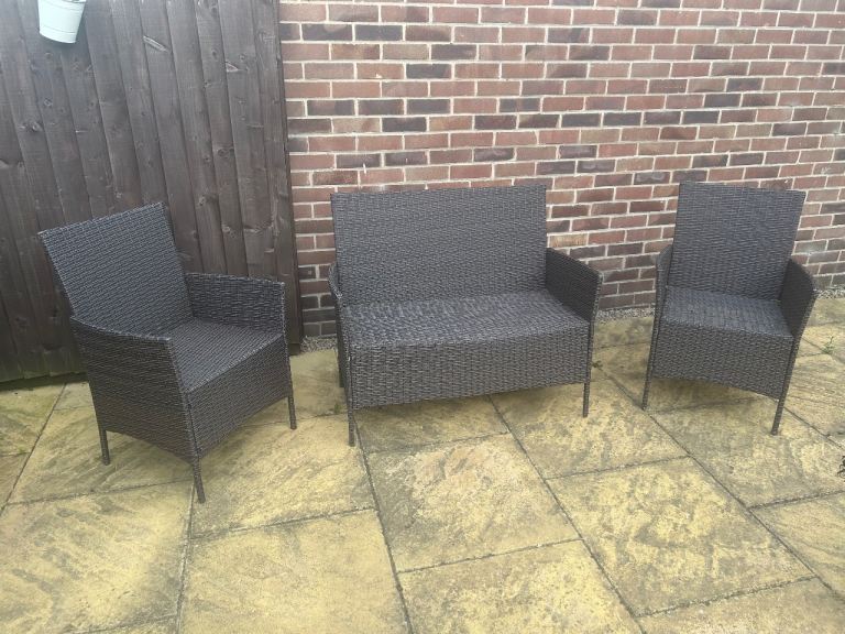 Rattan Patio Furniture Set – Sofa and 2 Chairs
