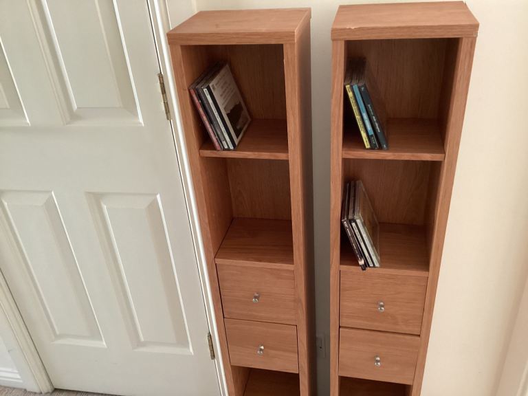 Pair of Slim Wooden CD/DVD Storage Units with Drawers
