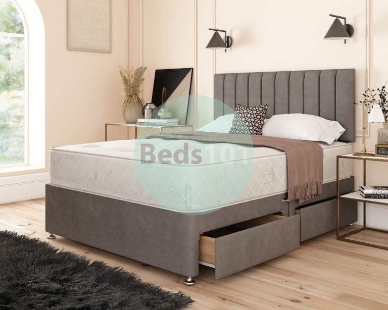 Luxury DIVAN 4FT6 Double Divan Bed Base With Mattress + Storage >> Flat 20% Off >> COD Available