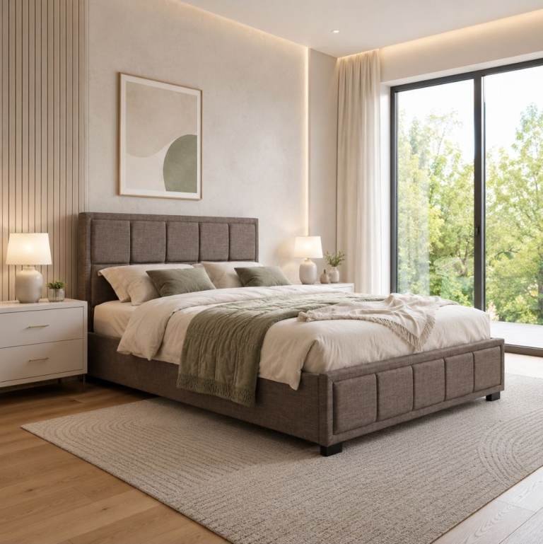 Grey Upholstered Bed Frame - 5ft King Size