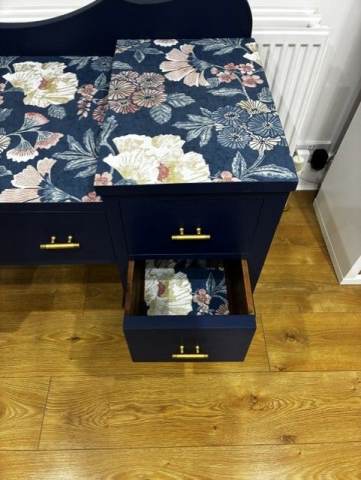 Hand-Painted Blue Dressing Table with Gold-Leaf Coloured Handles & Floral  Design | in Erith, London | Gumtree