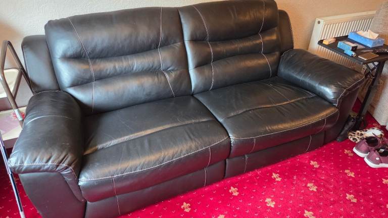 FREE. Black leather 3 seater and 1 seater chair FREE