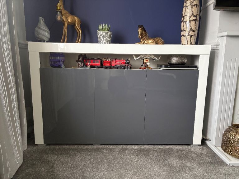 Modern Grey and White Sideboard Unit – Good Condition