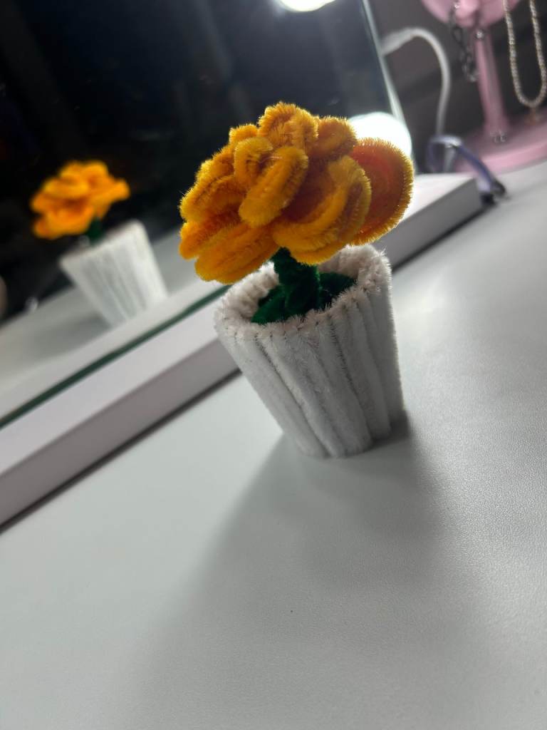 Orange rose in plant pot