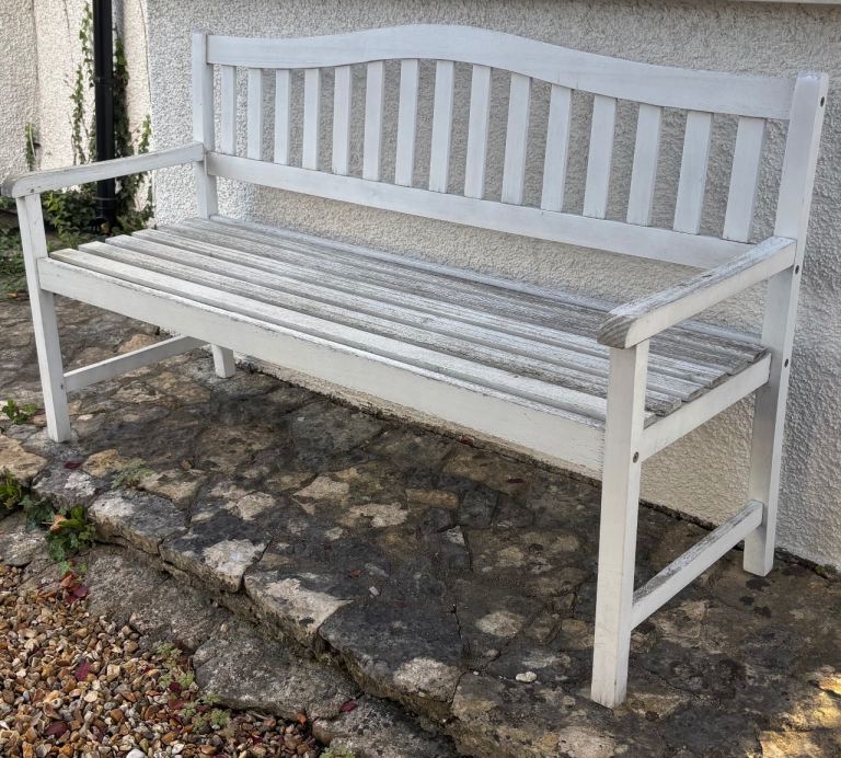 White Wooden Garden Bench – Fair Condition