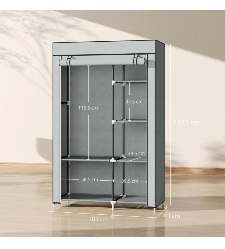 New Fabric Wardrobe Clothes Storage Unit – Grey