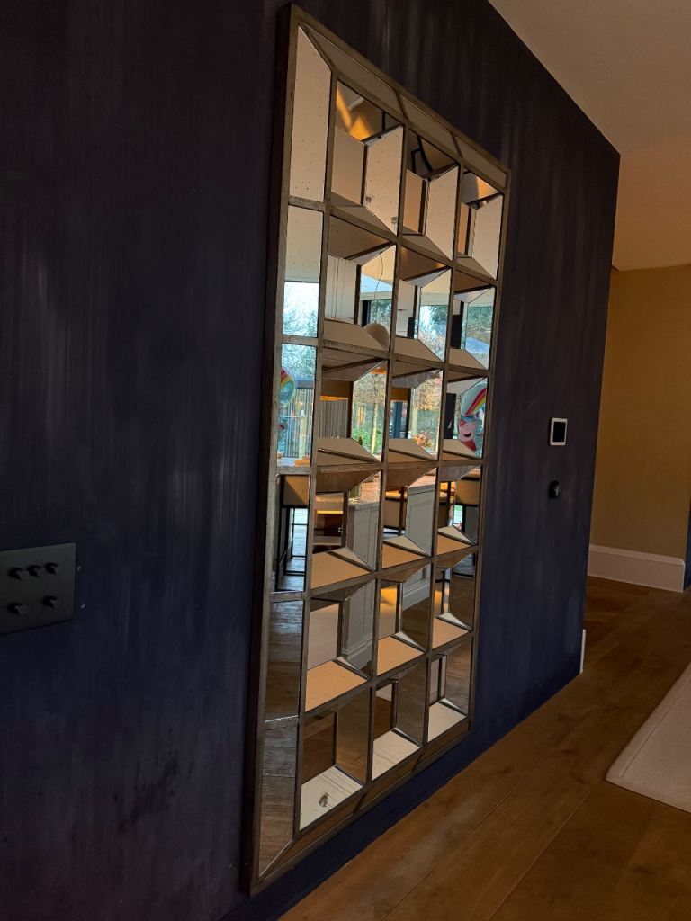 Multi angled gold finishes aged floor mirror 