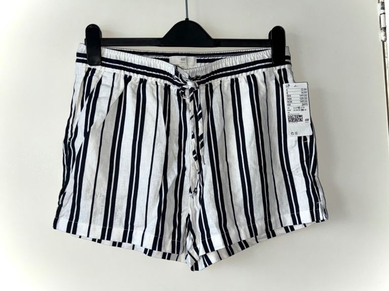 H&M Striped linen shorts size 12 NEW
