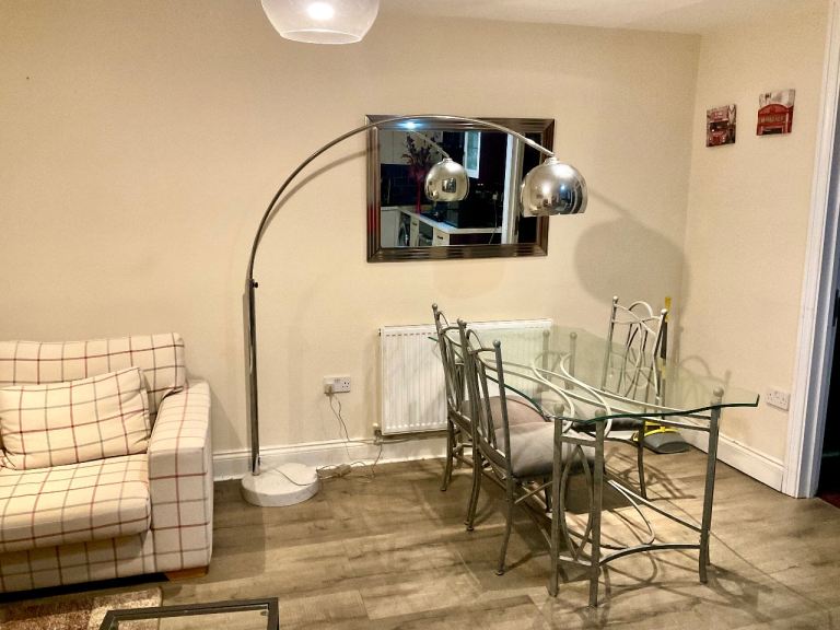 Modern Arc Floor Lamp with Marble Base – Good Condition