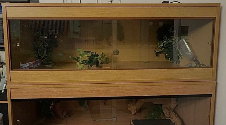 Two Vivariums with cupboard. 