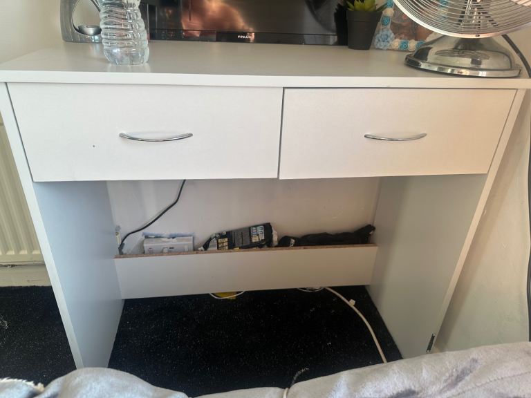 White dressing table with 2x large drawers 
