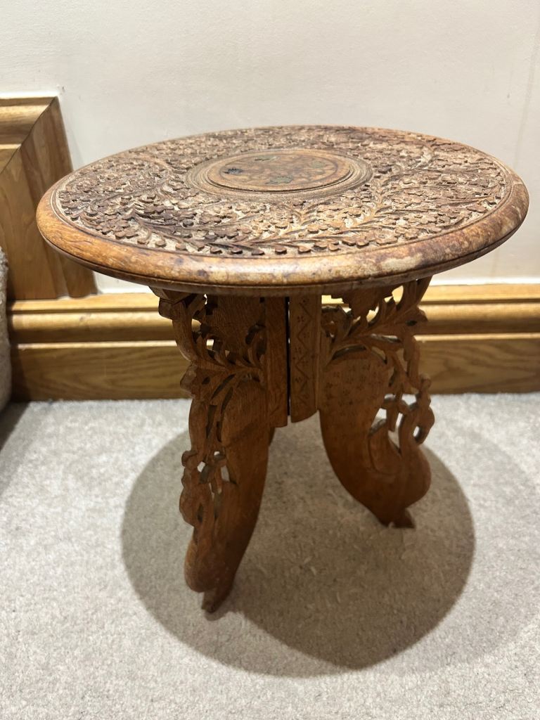 Antique Indian Hand Carved Round side table 