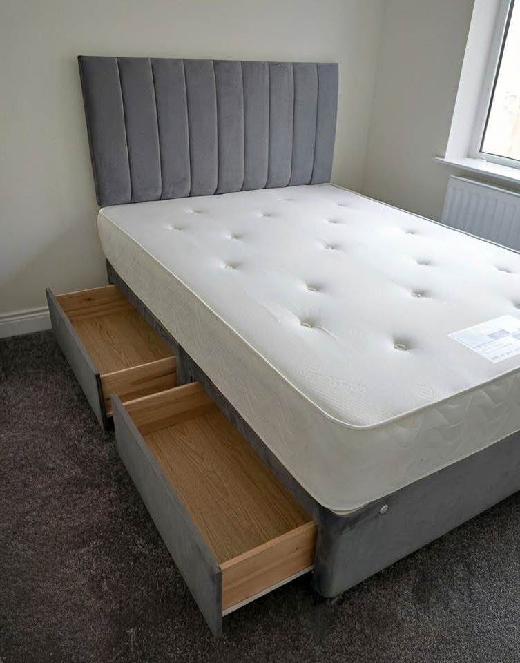SAME DAY DELIVERY = = Double 4ft6 Divan Bed Base With Headboard With Mattress Brand New C O D ~~