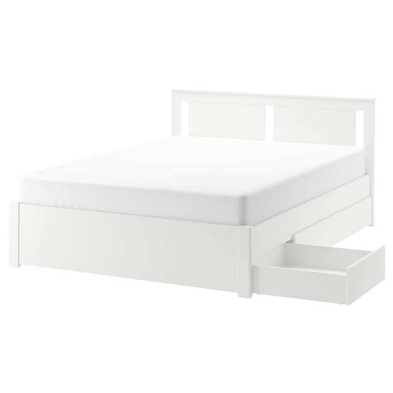 IKEA SONGESAND King Size Bed Frame with Storage – White (Includes Sprung Mattress)