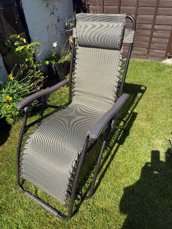 Garden Recliner Chair - Good Condition, Grey Fabric