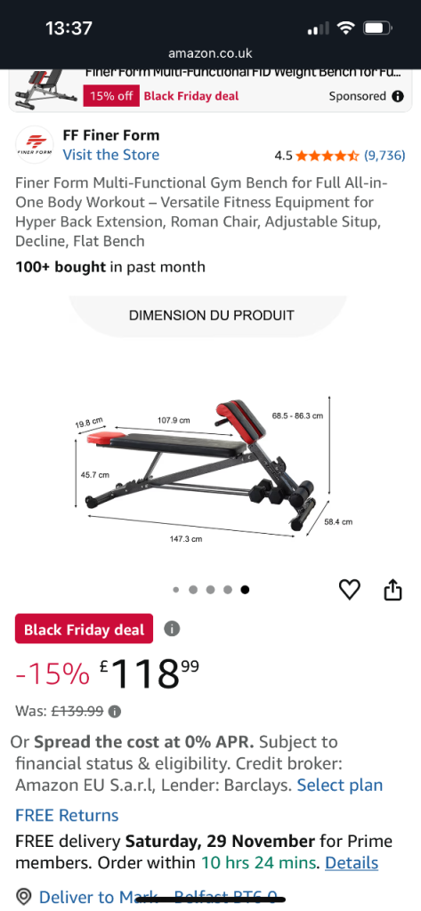 Weights bench. Multi function RRP £140