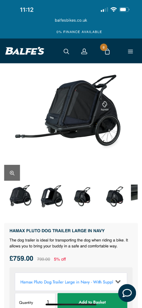 HAMAX PLUTO DOG TRAILER LARGE IN NAVY