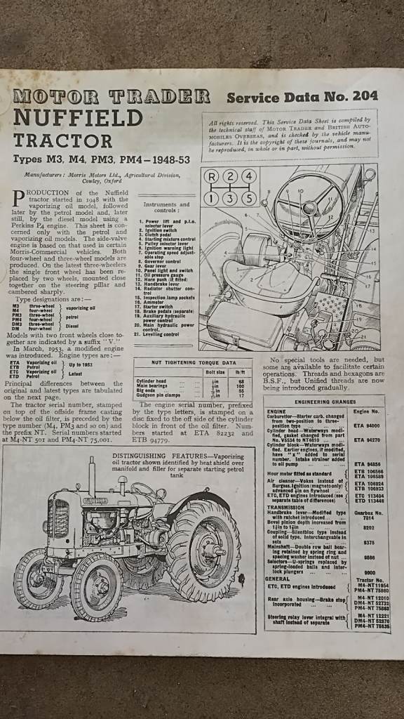 tractor vintage Nuffield m3 m5 pm3 pm4 1948 1953. free postage service dator manual