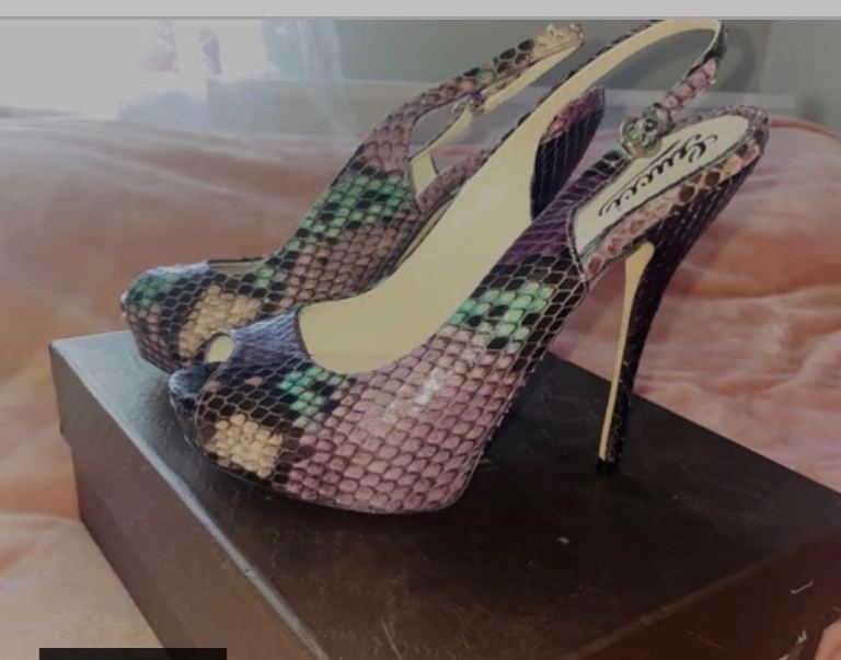 Gucci Python Snakeskin Platform Peep-Toe Heels