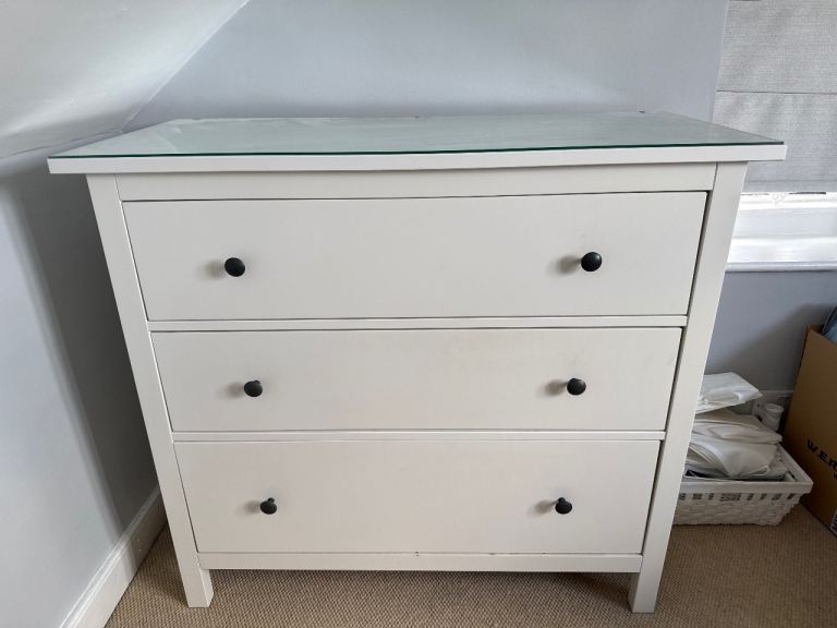 IKEA White Chest of Drawers with glass top