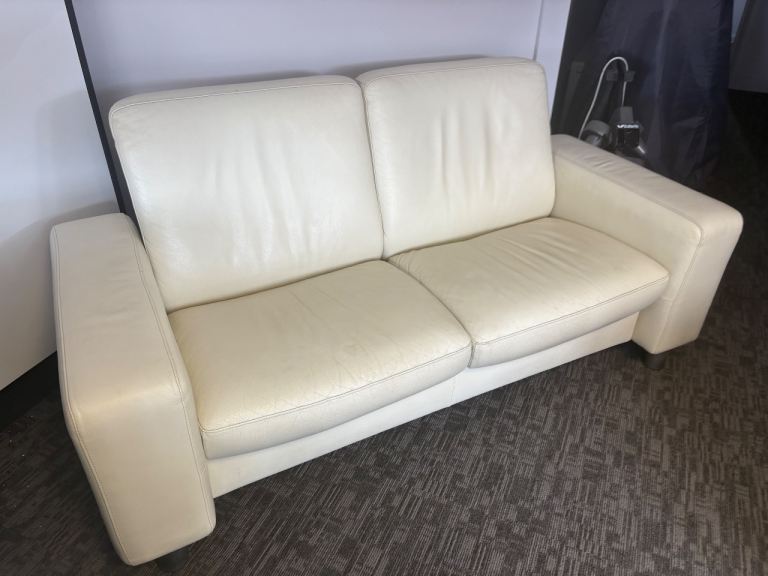 Stressless off white Italian leather recliner two seat sofa