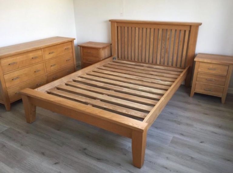 John Lewis Oak king size bed frame, triple wardrobe, bedsides & 3 chest of drawers 