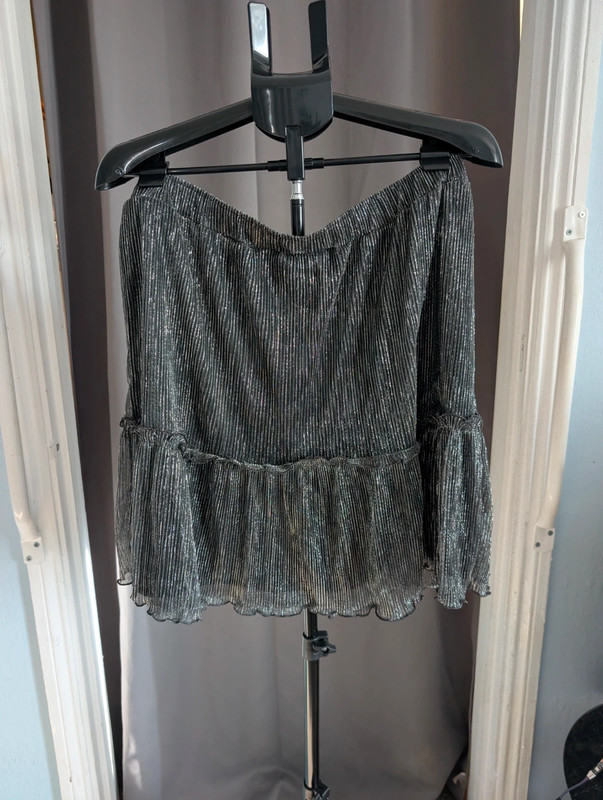Papaya Black Silver Metallic Plisse Plated Mini Skirt Plus Size UK 18 Goth Party