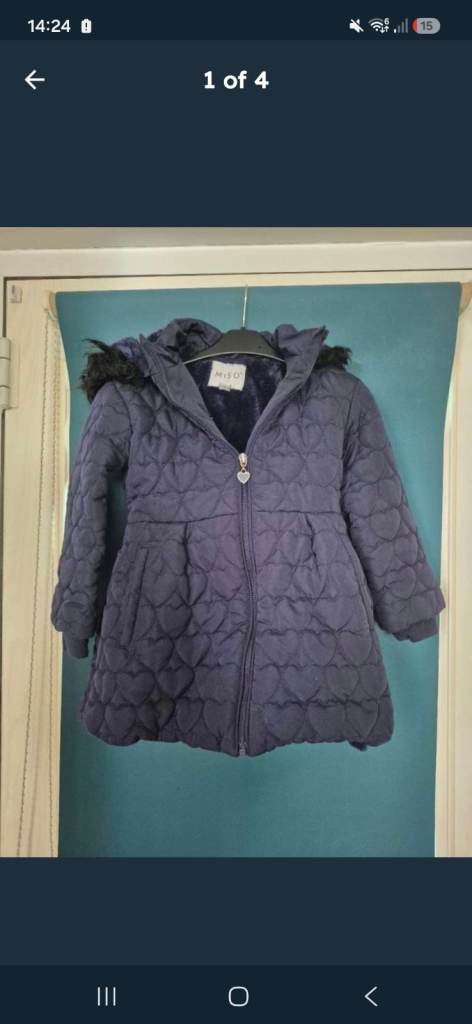 MISO Kids Navy Padded Coat with Faux Fur Hood – Age 4-5 Years