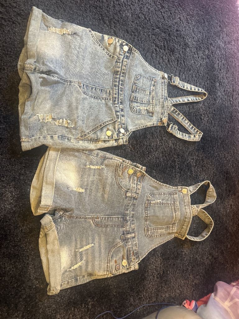 Pair of Light Blue Denim Dungaree Shorts – Good Condition