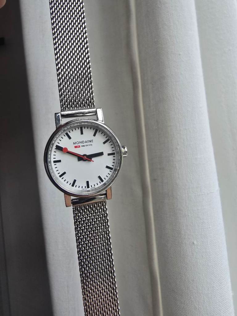 Mondaine Watch with Silver Mesh Strap – Good Condition