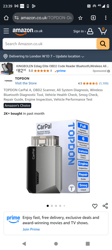 TOPDON CarPal A – Bluetooth OBD2 Scanner | All-System Diagnosis, 6 Reset Functions, Smog Check