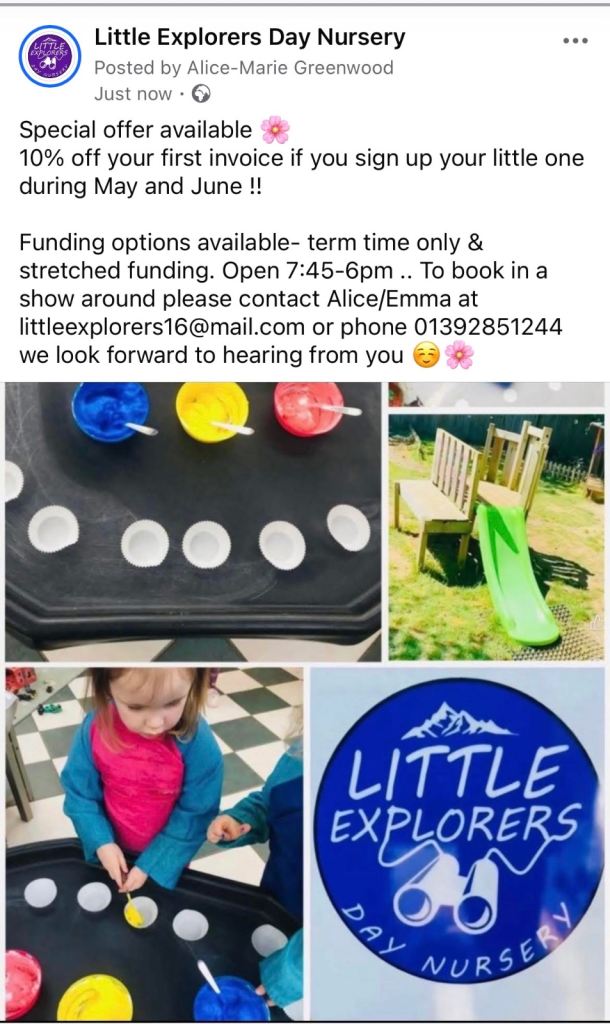 Childcare available at Little Explorers Day Nursery 
