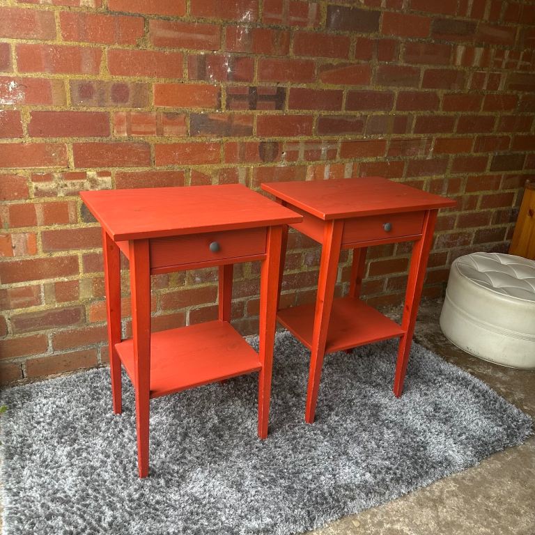 Vintage IKEA HEMNES Bedside Tables – Pair – Rare Barn Red Finish