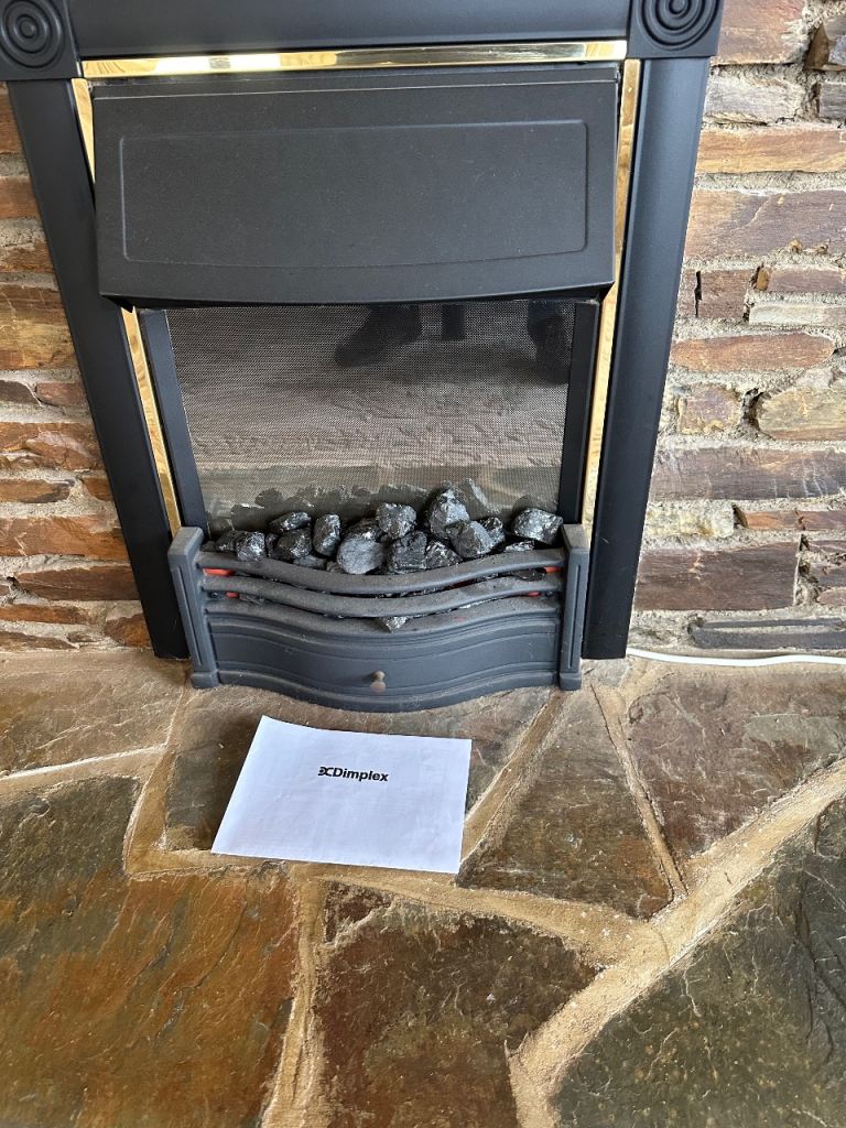 Dimplex Electric Fireplace Heater – Black with Brass Trim