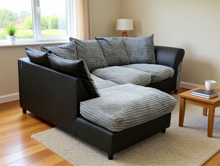 Black and grey corner sofa