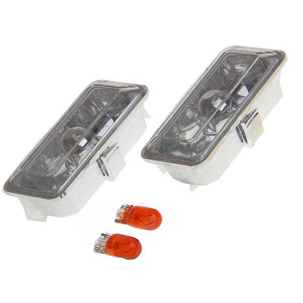 2 x CHROME CRYSTAL EFFECT SIDE REPEATERS INDICATORS, ORANGE BULBS. VW AUDI FORD