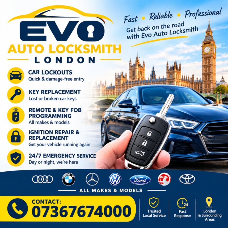 Evo Auto Locksmith London – 24/7 Car Key & Auto Locksmith Service 🔑🚗