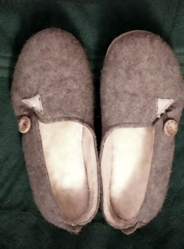 image for Preloved size 8/9 Handmade felt slippers with sheepskin inner soles