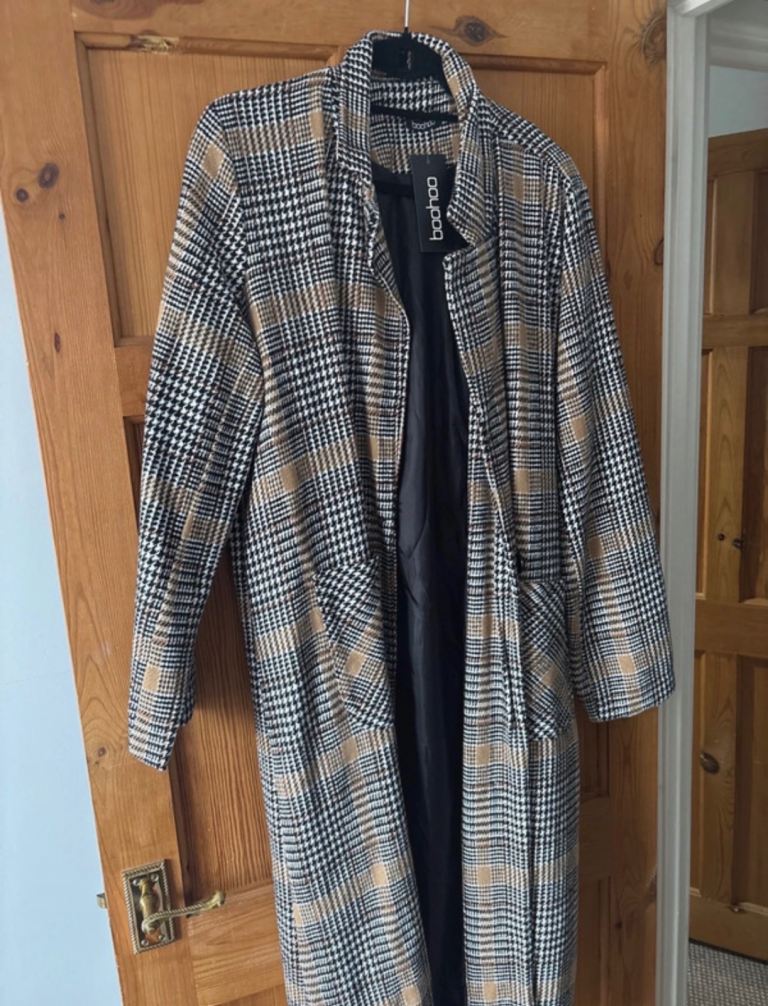oversized check wool-look coat