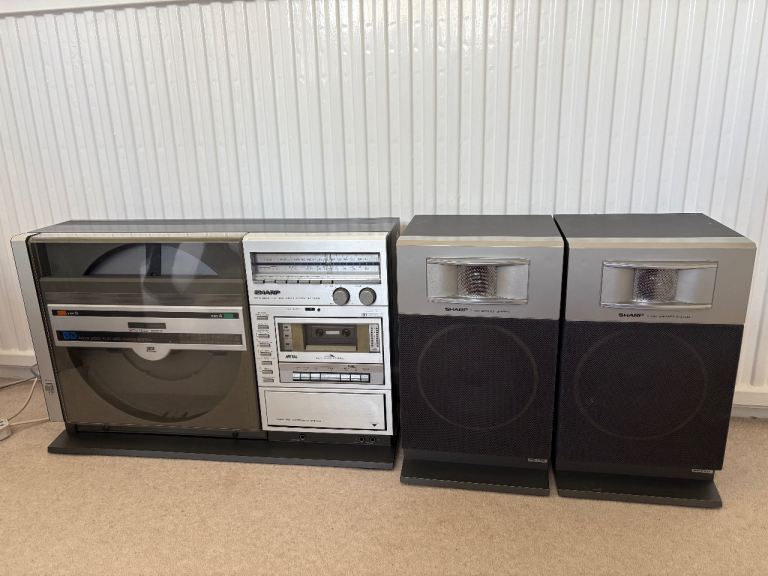 Sharp Vintage Stereo System with Record Player and Twin Speakers