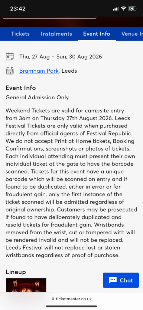 Leeds Festival Weekend Camping Ticket