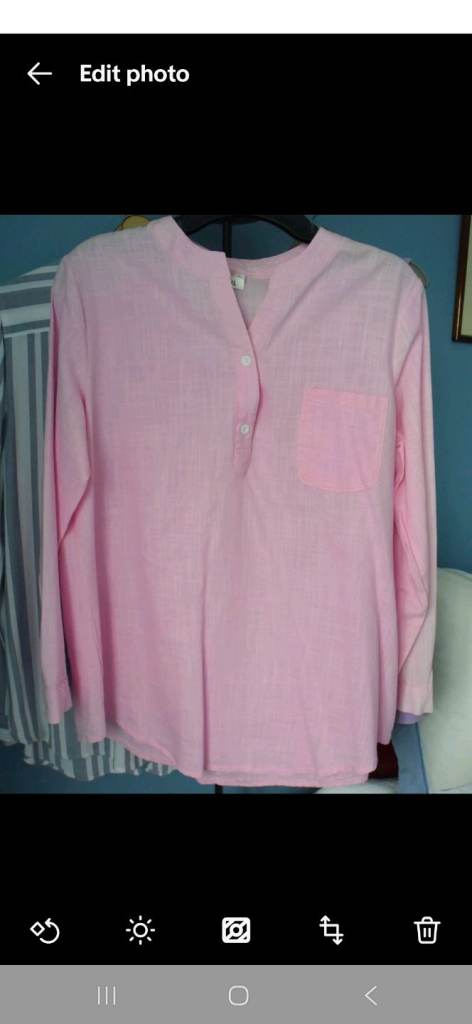Ladies Pink Cotton Long Sleeve Shirt Size 2XL Bust 40-42" 