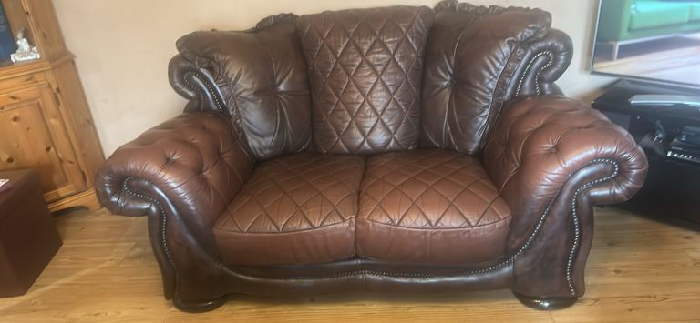 Leather 2-Seater Sofa – Brown, Good Condition
