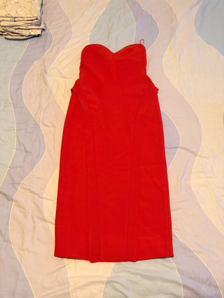 ZARA Red Strapless Midi Dress – Size M, Brand New with Tags
