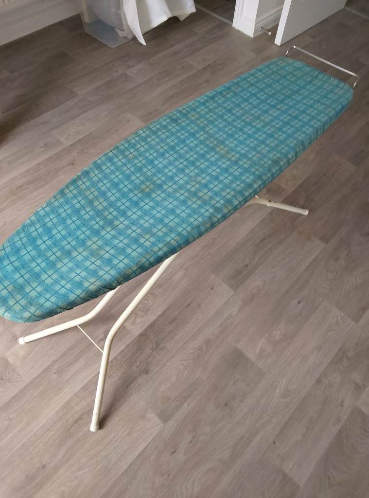 Good Condition Ironing Board with Blue Tartan Cover