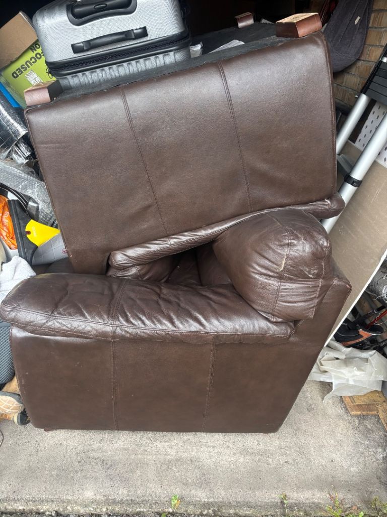 Brown Leather 2 seat sofa and armchair in Good Condition