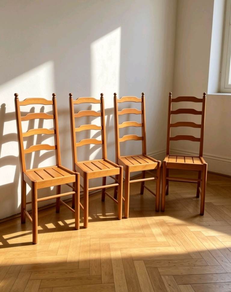 Set of 4  Mid Century Ercol Wooden Ladder Back Dining Chairs – Good Condition