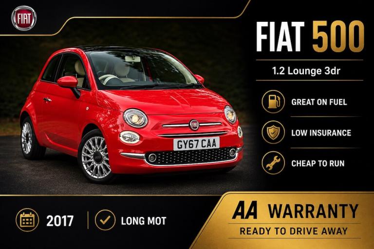 2017 Fiat 500 1.2 Lounge 3dr Hatchback Petrol Manual