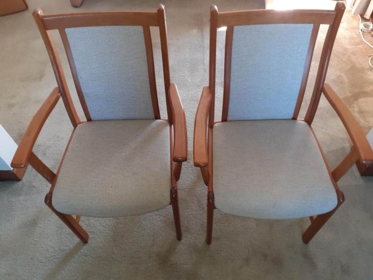 Pair of Wooden Dining Chairs with Fabric Seats – Good Condition - FREE TO COLLECT